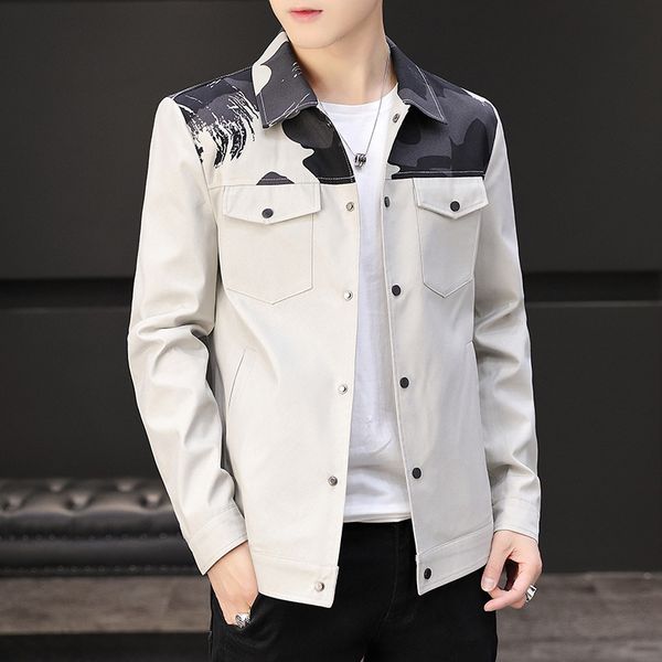 

men's jackets 2021 summer stitching tooling jacket youth handsome stylish slim lapel, Black;brown