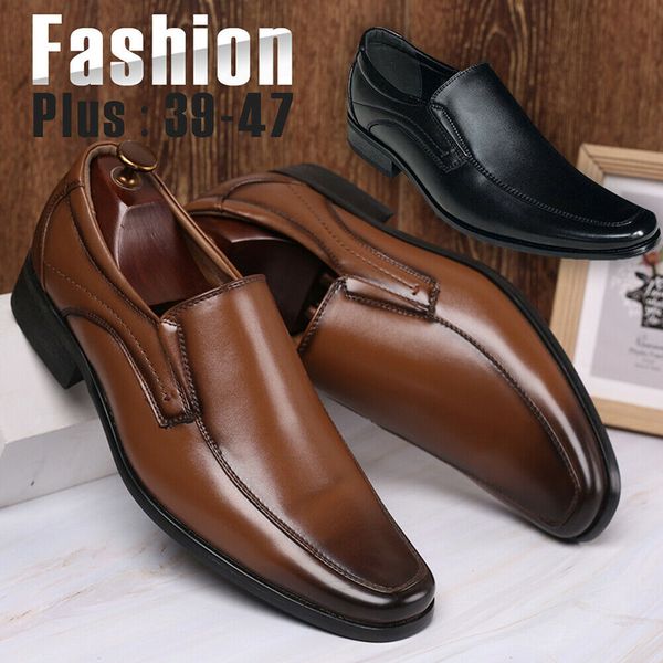 

newly men casual wedding pu leather shoes square toe formal office work anti-slip shoes vk-ing, Black