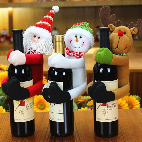 

cute holiday red wine bottle cap christmas cloth christmas gift santa claus elk snowman red wine bottle cap