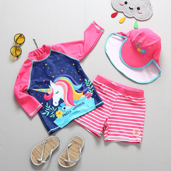 

upf50+ girls swimsuit 3pcs/set girls unicorn swimwear for children unicorn floating swimsuit infant baby surfing suit-sw363