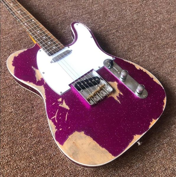 

Cu tom ma ter built heavy relic metallic purple violet tele tl electric guitar vintage klu on tuner 3 bra addle bridge chrome hardware