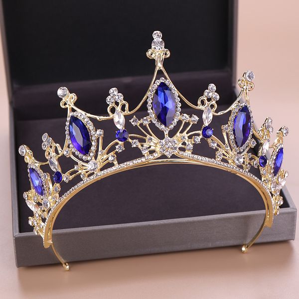 

vintage baroque gold blue crystal tiaras and crowns rhinestone queen diadems bridal wedding women jewelry hair accessories, Golden;white