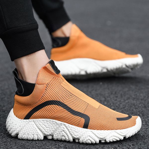 

sneakers running shoes men breathable mesh sock shoes slip-on flying woven jogging trainers male outdoor sport footwear big size