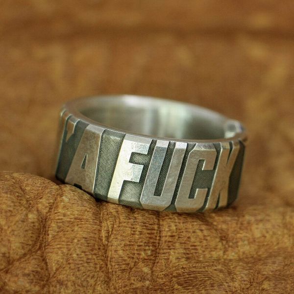 

not givin' a fxxx 8mm width 999 silver open size mens biker ring 9y018, Golden;silver