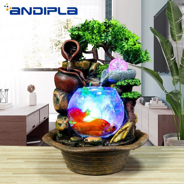 110v 220v Creative Resin Rockery Flowing Water Fountain Glass Fish Tank Desktop Ornaments Crafts Lucky Home Office Decoration Novelties Novelties And