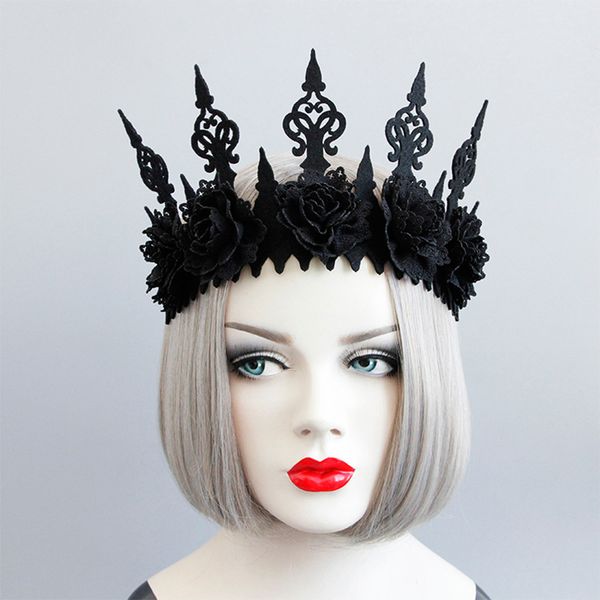 

red black flower crown tiara hair jewelry for women gothic female wedding hair accessories ornaments princess queen head jewelry, Golden;white