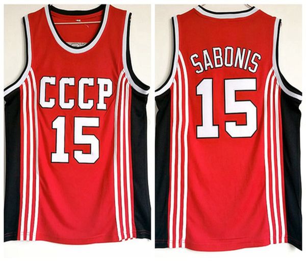 

men's vintage team russia cccp #15 arvydas sabonis basketball jersey home red stitched arvydas sabonis shirts size s-xxl, Black;red
