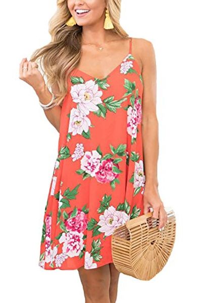 

btfbm women's 2018 summer casual floral printed sleeveless v-neck short dress with pockets, Black;gray