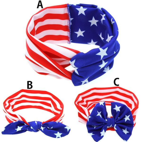 Kızlar Amerikan bayrağı Bandı Bebek Yay Çapraz tavşan kulakları Türban Kız Yıldız şerit Headwraps Butik Prenses Headbands çocuklar Saç Aksesuarları