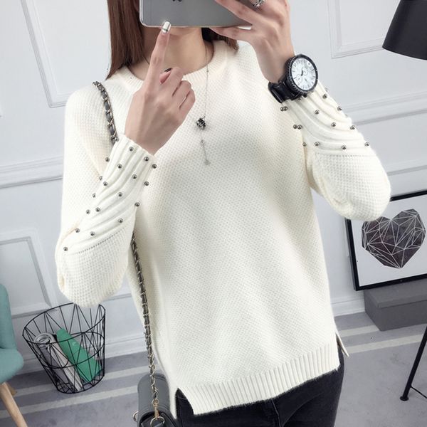 

sweaters woman designer sweater winter and long sleeved sweater female all match students loose new short sleeve head 100% thick shirt, White;black