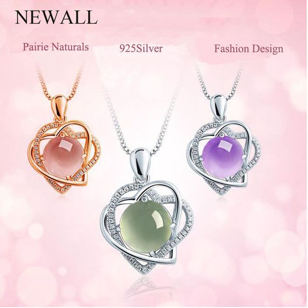 

newall 2019 multicolor natural organic stone purple crystal geometry heart-shaped necklace chocker silver for women jewerly