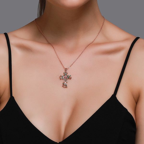 

15pcs / lot геометрическая hot цветочный крест ожерелье алмазное листьев ключицы цепи христианских женщин религиозное подвеска мода ювелирны, Silver