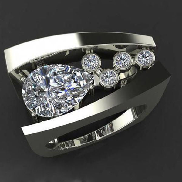

2019 new double line water drop zircon geometric finger ring for women men silver color metal smooth modern ring jewelry z5m294, Golden;silver