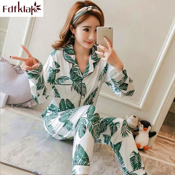 

fdfklak casual pyjamas women new 2019 spring autumn pajamas for girls vintage print sleep clothes home wear pijama female pyjama, Blue;gray