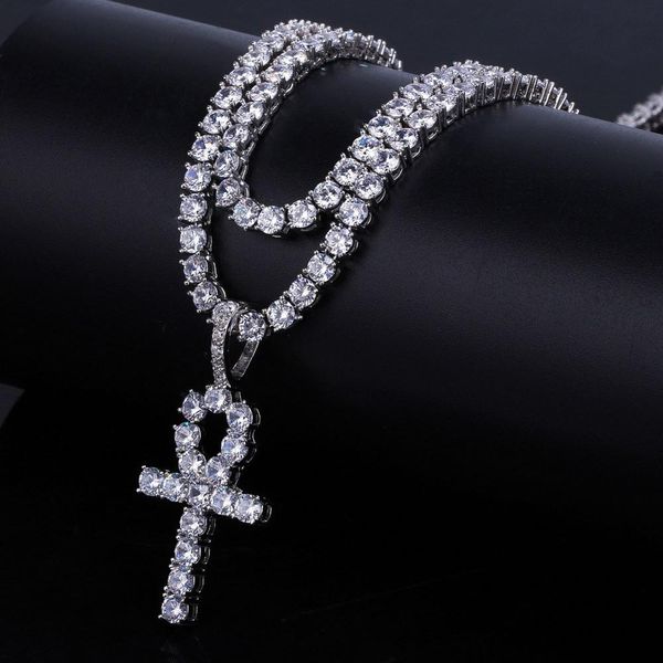 

hip hop bling iced out cross pendants tennis chain necklace gold silver 1 row cz stone chokers necklaces for men rapper jewelry