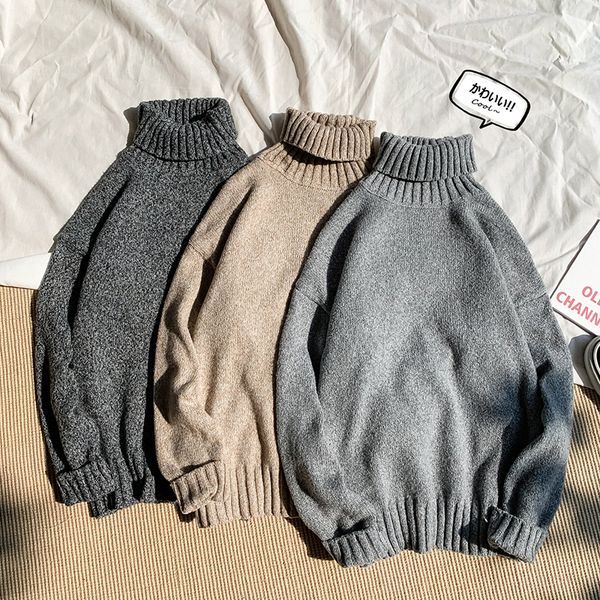 

men's sweater 2019 autumn and winter new warm solid color couple models thick sweater youth personality fashion men's clothing, White;black