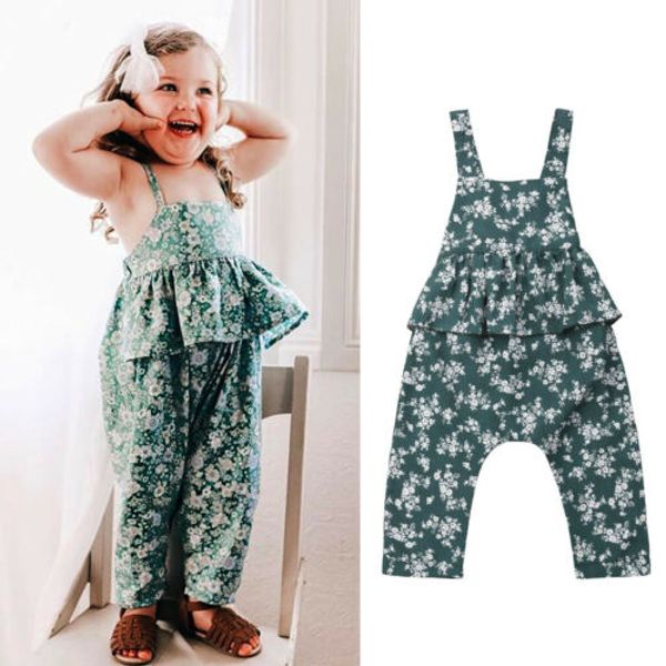 

toddler baby girls floral sleeveless backless bowknot clothes summer bib pants romper overalls one piece outfit chiffon, Blue