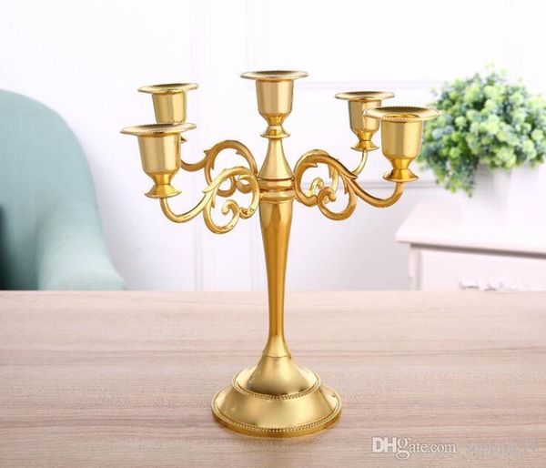 Metal Candle Holder 5 Arms Stand Pillar Candlestick Tabletop