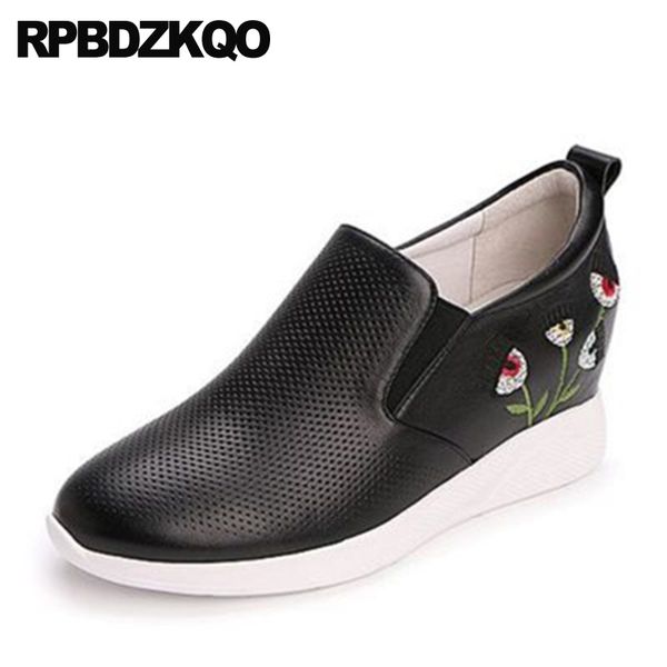 

genuine leather size 4 34 black fashion women shoes 2019 pumps hidden wedge 3 inch round toe high heels beige runway china