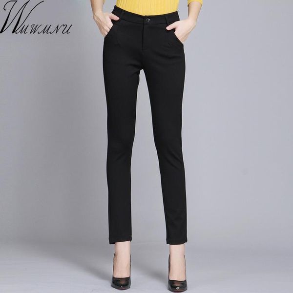 

wmwmnu women trousers work wear casual spring black pencil pants plus size 4xl female slim pants elastic pantalones mujer t200103, Black;white