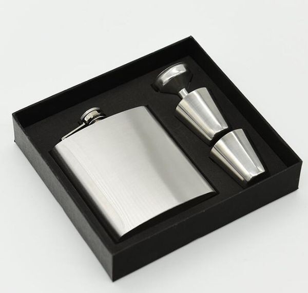 

7 oz stainless steel hip flask sets jack flagon with funnel & sglasses whisky liquor hip flask portable flagon bottle gift box packing