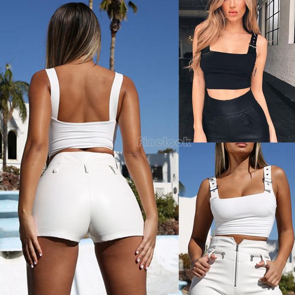 

summer women's sleeveless summer bustier crop vest casual solid tank blouse, White