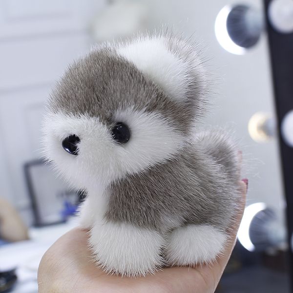 

real genuine fur dog puppy toy pompom ball bag charm keychain pendant kids toy gift, Silver