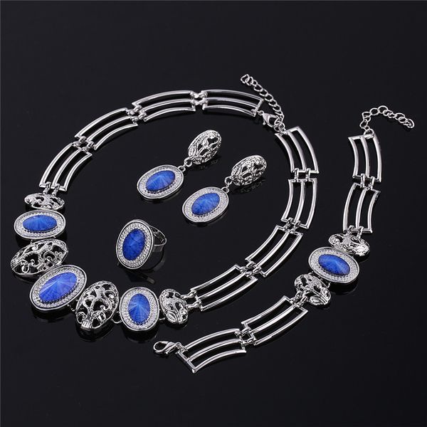 

dubai african beads necklace jewelry set blue crystal wedding jewelry sets for women earrings costume bridal jewellery, Silver