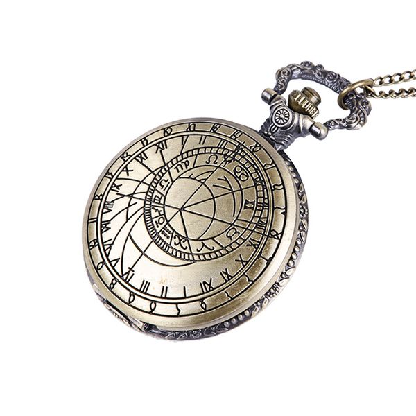 

quartz pocket watch large vintage carved retro roman pattern campus design classical rune pocket watch with waist chain, Slivery;golden