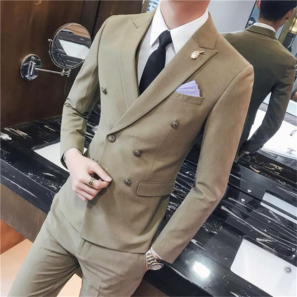 

men's suit set 2 sets, business slim double-breasted handsome professional wear, groom groomsmen wedding dress (jacket + pants, White;black