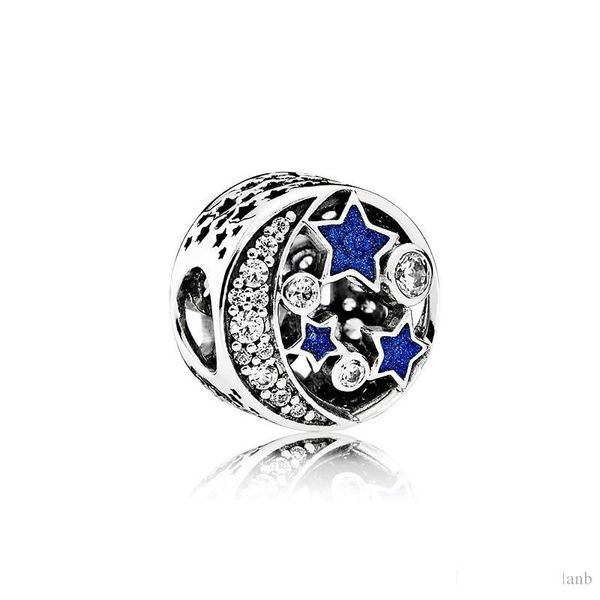 

authentic 925 sterling silver blue enamel stars and moon charms original box for pandora beads charms bracelet jewelry making, Bronze;silver