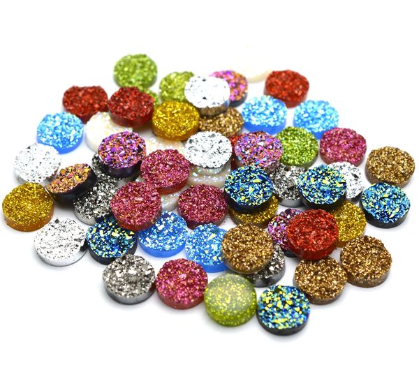 

40pcs 12mm mixed colors flat back glitter resin cabochons cameo 304, Blue;slivery