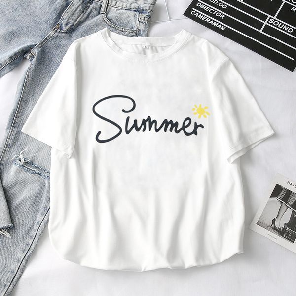 

2020 summer korean new short sleeve t-shirt girl student clothes women's summer wear new fashion package mail women's wear, White