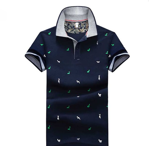 

men summer fashion polo 2019 designer mens casual solid color fashion polo shirts men brand print deer pattern polo men plus size m-4xl, White;black
