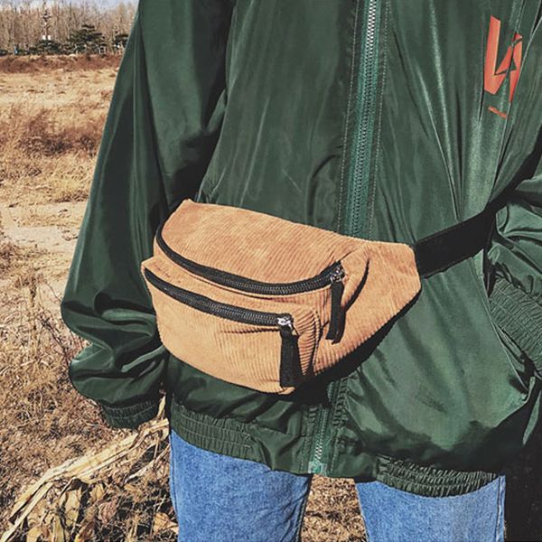 

corduroy waist bags zipper chest bags sport travel pack waist belt bags fashion phone pack for men women
