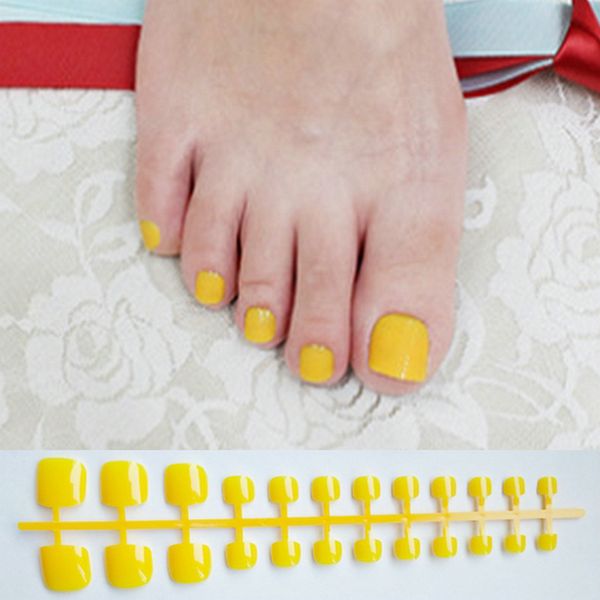 

candy yellow press on nails feet square glossy short fake toe nails for girls acrylic nail false artificial without glue, Red;gold