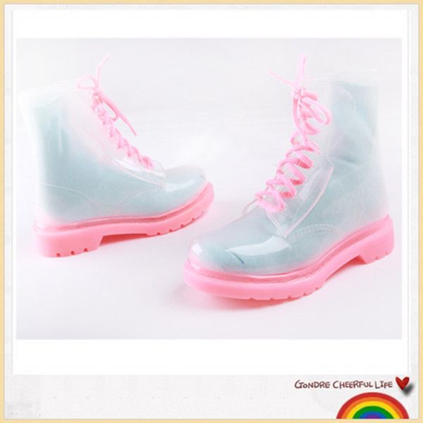 

pvc transparent womens colorful crystal clear flats heels water shoes female rainboot martin rain boots