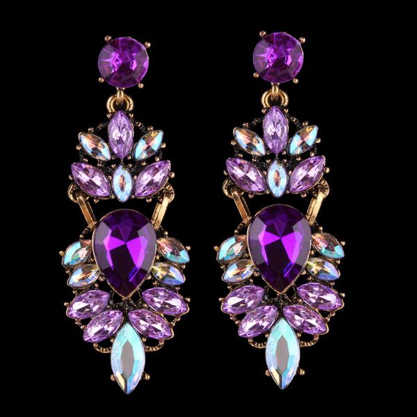 

wedding bridal statement crystal earrings women purple rhinestone drop dangle earrings party jewelry femme bijoux baroque, Silver