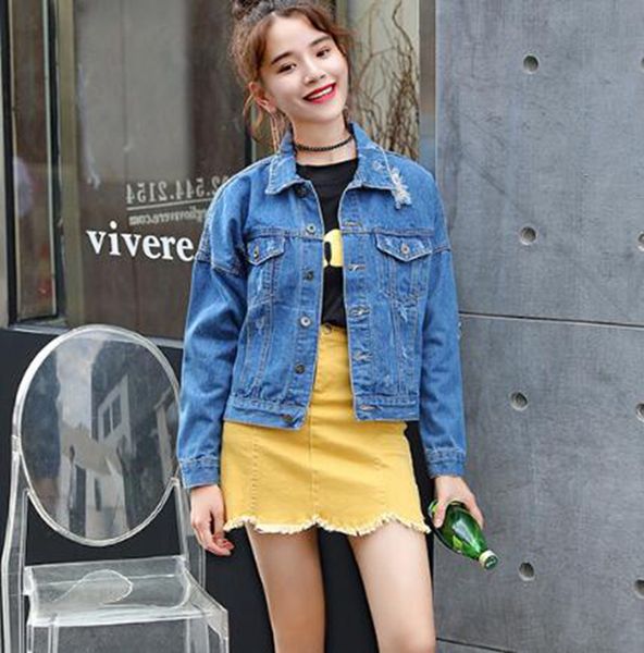 

женщины весна новый бутик специальная личность красивый мода открытый джокер свободные ретро европейский печати джинсовая куртка / s, Black;brown