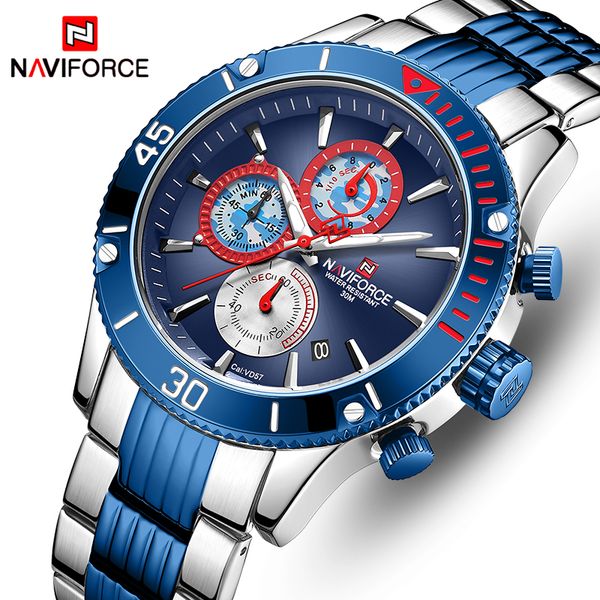 

naviforce men watch brand big dial sport watches men luxury quartz wristwatch chronograph male clock relogio masculino, Slivery;brown