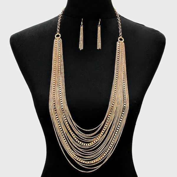 

new fashion maxi necklace luxury choker jewelry collier femme strip method multilayer metal chain pendant necklace nk1015, Silver