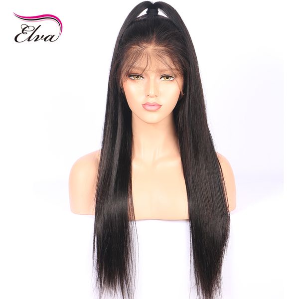 

150% density 13x6 lace front human hair wigs elva pre plucked hairline brazilian remy hair straight lace wigs with baby, Black