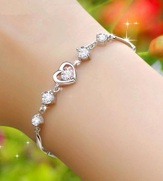 

korean style amethyst heart jewelry high imitation silver white gold plated lobster link chain bracelet with diamond for ladies, Black