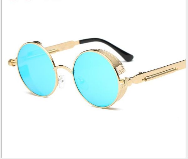 

2019 new round-frame sunglasses metal tide spring legs reflect brilliant lady's retro sunglasses, White;black