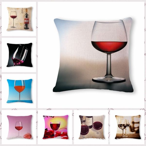 

watercolor red wine pattern cotton flax pillow back cushion