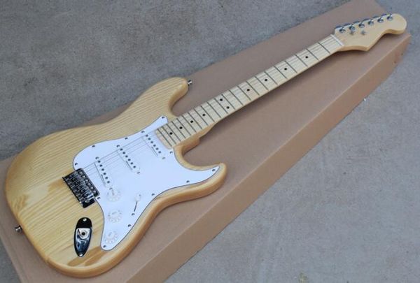 

бесплатная доставка завод природного цвета древесина гитары электрической с белой накладкой, ash body, chrome оборудованиями, maple грифом