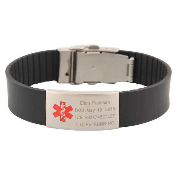 

personalized custom child kids wristband medical sign sos id safety baby wrist band bracelet engraved children silicone armband, Golden;silver