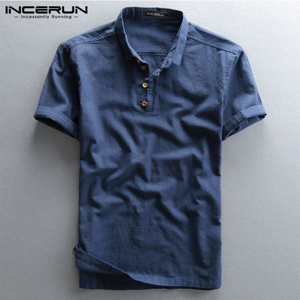 

incerun summer сплошной цвет мужчины повседневная рубашка с коротким рукавом brand 2020 хлопок высокого качества отложной воротник рубашки h, White;black