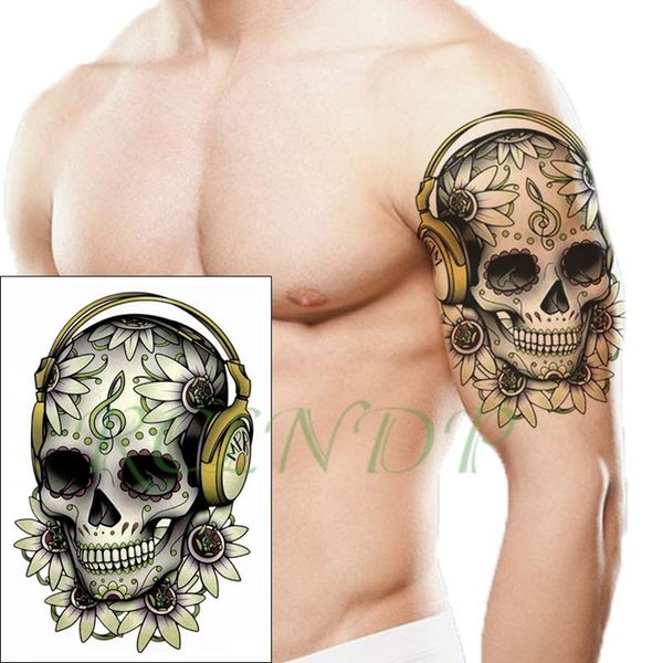 

waterproof temporary tattoo sticker skull flower musical note headset fake tatto flash tatoo big size tattoos for girl women men