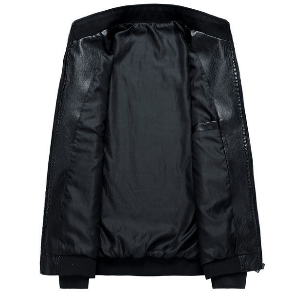 

2019 autumn and winter men casual leather coat stand collar pu leather jacket loose and plus-sized coat men's wear, Black